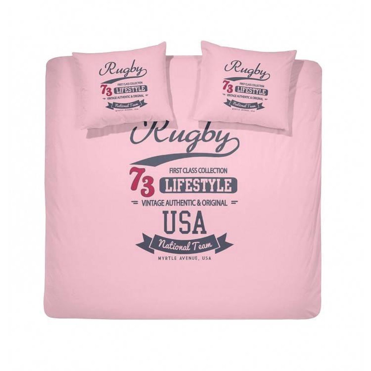 Damai Rugby Dekbedovertrek - Katoen - Lits-jumeaux - 240x200/220 cm - Roze
