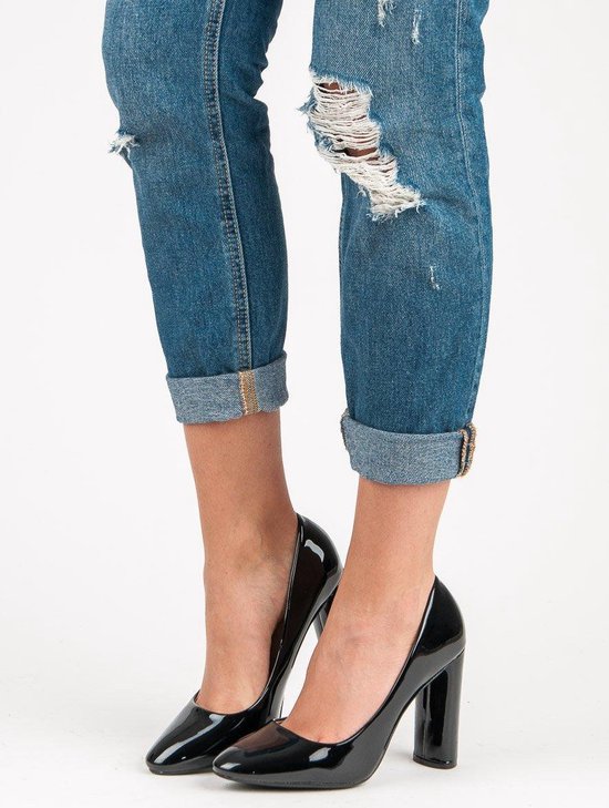 Manfield Dames Zwarte pumps met gekruiste bandjes - Schoenen.nl