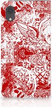 Geschikt voor iPhone Xr Standcase Hoesje Design Angel Skull Red