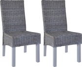 Eetkamerstoelen Kubu rattan en mangohout grijs 2 st (incl. vloerviltjes)