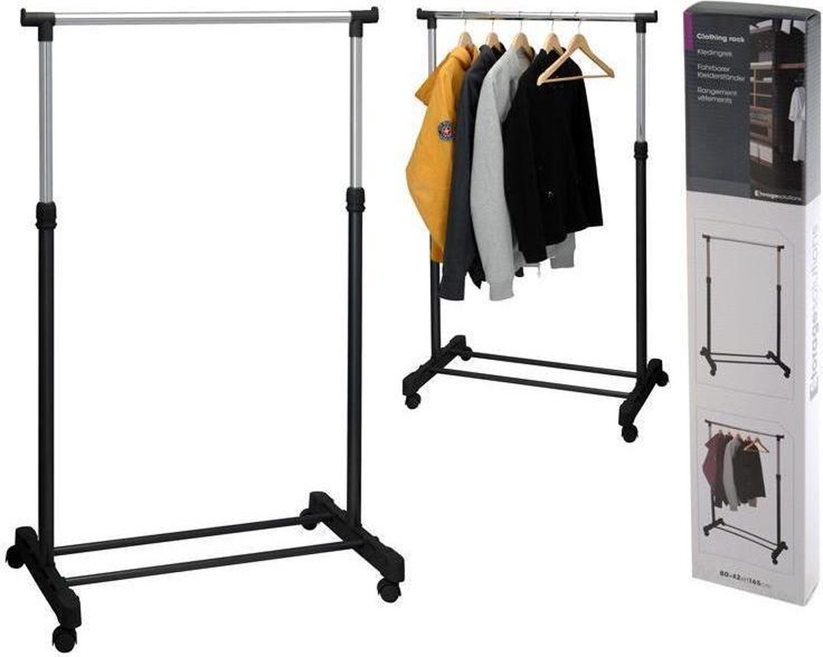 MAUL Kledingrek Bolero Mobiel, Ft 78 X 166 X 46 Cm, Max. 46 Kg, 20 Kg Per Stang Zwart Ral9004