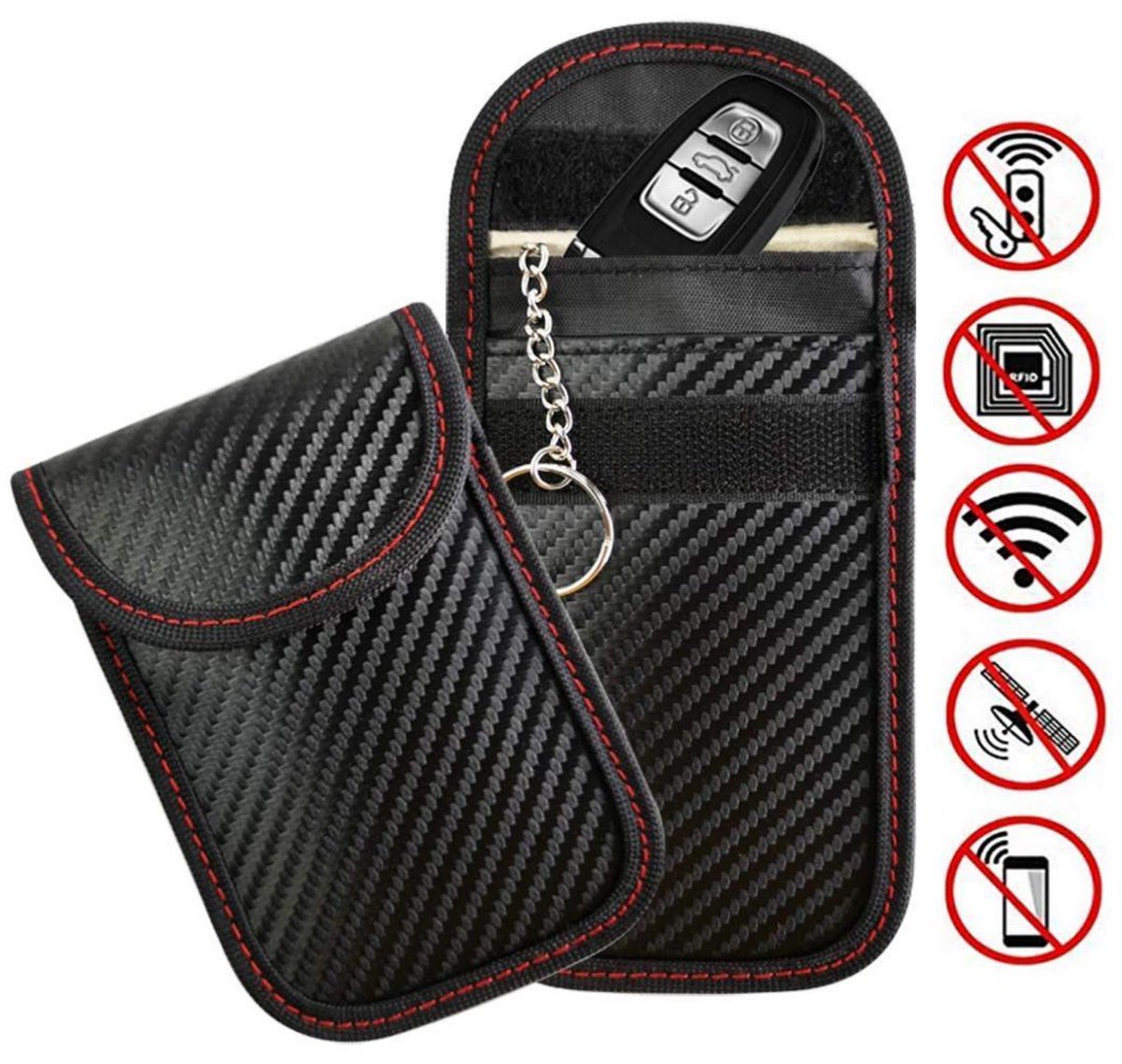 Koruma KFZ Keyless Go Schutz Autoschlüssel RFID Signal Blocker Box Etui Hülle - Schlüsseletui Leder Rot - Funkschlüssel Abschirmung Schlüsseltasche Schlüsselmäppchen Car Key Safe