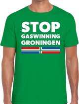 Groningen protest t-shirt STOP gaswinning Groningen groen voor heren - Grunnen shirt voor heren XXL