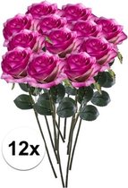 12 x Paars/roze roos Simone steelbloem 45 cm - Kunstbloemen