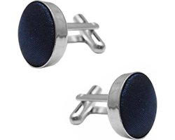Fako Bijoux® - Manchetknopen - Staal & Zijde - Ø 16mm - Donkerblauw