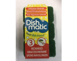 Dishmatic Schuurspons navulling medium groen Middel 2 verpakkingen met 3 sponsjes