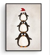 Postercity - Design Canvas Poster Pinguin Toren met Kerstmuts / Kinderkamer / Babykamer - Kinderposter / Babyshower Cadeau / Muurdecoratie / 40 x 30cm / A3