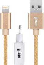 Glisen - Ultra Sterke iPhone lader oplader – lightning kabel voor iPhone SE X 6 7 8 11 12 Plus iPad iPod - 2 meter – Goud