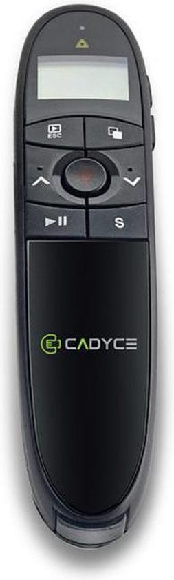 Cadyce Draadloze Presenter  30 meter bereik  Display met timer aanwezig  Ingebouwde Laserpen  Audio-control  2x AAA batterijen  Zwart