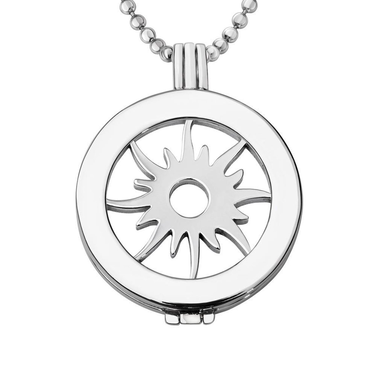 Munthouder met Ketting en Munt 33mm Zon - Zilverkleurig - ERHS777