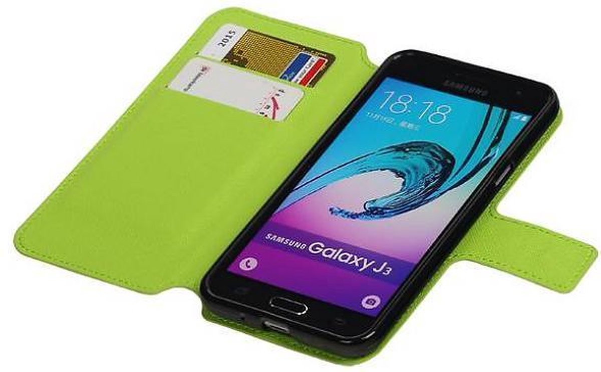 Cross Pattern TPU Bookstyle Hoesje - Wallet Case Telefoonhoesje - Geschikt voor Samsung Galaxy J3 / J3 2016 Groen