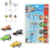 Raceauto set met verkeersborden - Speelgoedauto set met accessoires - Kinderspeelgoed