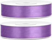 2x Satijn sierlint rollen lila paars 12 mm - Sierlinten - Cadeaulinten - Decoratielinten