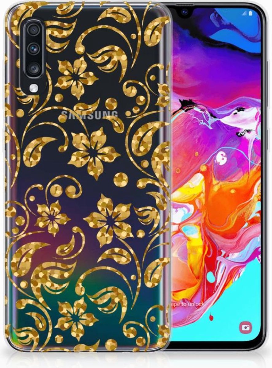 Samsung Galaxy A70 TPU Case Gouden Bloemen