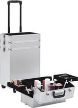 Make-up Koffer (Incl 3 Nep wimpers) aluminium zilverkleurig - Make up Trolley - Visagie koffer - Cosmetica koffer - Beauty case - Nagelstyliste koffer