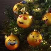 MikaMax Emoji Kerstballen - Emoji Christmas Balls - Grappige Kerstballen met 6 Verschillende Emoij's - ø 7,8cm - Set van 6