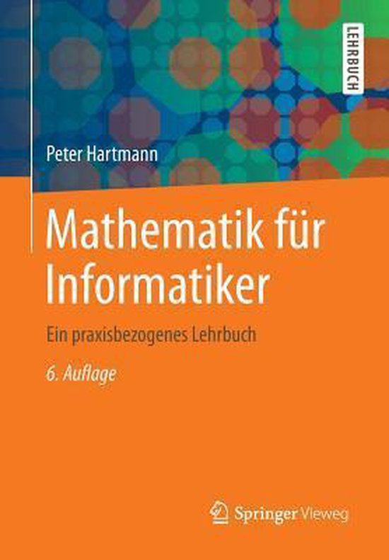 Boek "Mathematik für Informatiker" van Peter Hartmann, 6e editie, met oranje en blauw geometrische achtergrond.