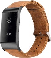 Charge 3 & 4 Genuine Leren Band - Lichtbruin - Geschikt Voor Fitbit -  Horlogeband - Armband - Polsband