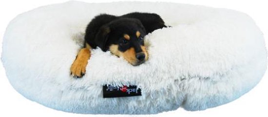 Jack and Vanilla – Hondenkussen – Donut kussen – long plush puff wit 70 cm