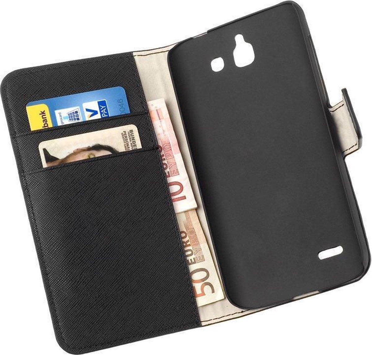 LELYCASE Bookcase Zwart Flip Wallet Hoesje Huawei Ascend G730