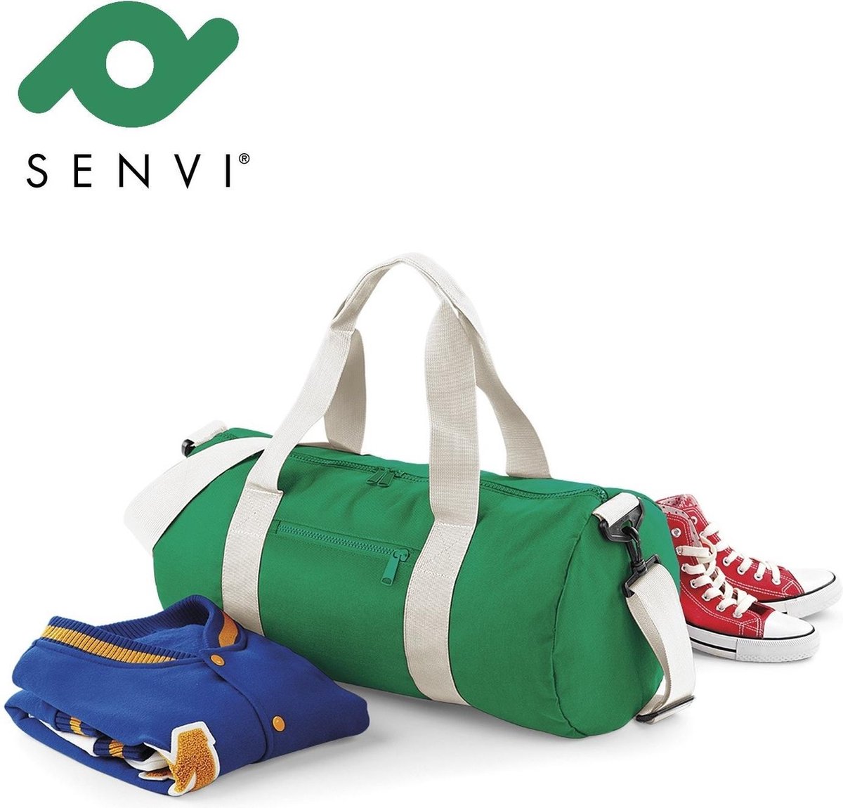 Senvi Retro Schoudertas/Weekendtas - Kleur Kelly Groen/Wit - 20 Liter