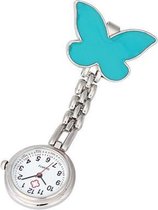 Treasure Trove® Verpleegstershorloge Blauwe Vlinder - Zusterhorloge - Horloge Verpleegster Dames - Clip - 25mm