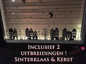 Raamsticker 10 Huisjes - Boom,enz - Grote Raamsticker - inclusief Sint & Kerst uitbreidingen ! - herbruikbaar - raamdecoratie