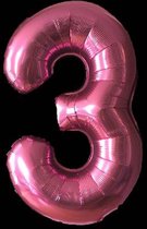 Ballon – Folie ballonnen cijfers – Verjaardags ballon – Cijfer 3 – Roze - 97cm – 1 stuk