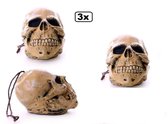 3x Doodshoofd schedel aan touw 25cm