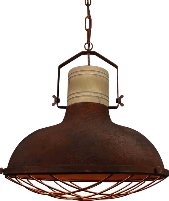 Brilliant Landelijke / Industriële Hanglamp roest met houten klos | bol.com