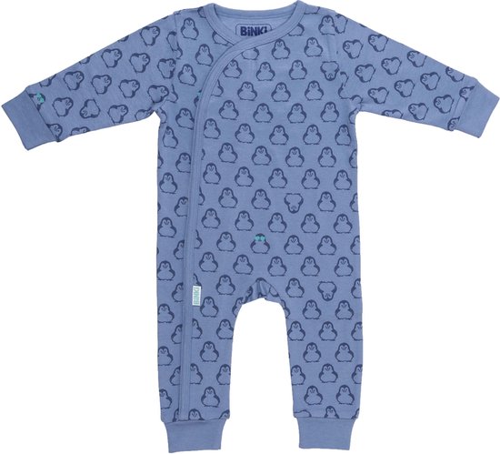 BiNKi - Baby boxpakje blauwe pinguïn print met zachte en makkelijke sluiting - onesie - 100% organisch katoen - GOTS - maat 62/68