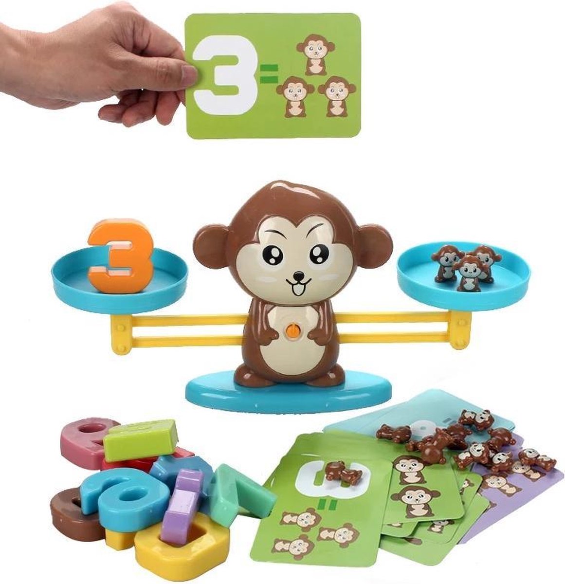 Apenschaal Kinderspelletje - Educatief Speelgoed - Leren rekenen groep 3, 2 en 1 - FlexToys