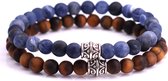 FortunaBeads Mat Basic Set Blue Sodalite x Brown Tiger Eye Bracelets - Homme - Natuursteen - Medium 18cm