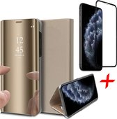 Hoesje geschikt voor iPhone 11 pro max - spiegel book case cover goud + Screenprotector glas tempered glass screen protector full screen