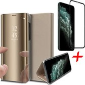 iPhone 11 Pro Hoesje + Screenprotector Full Screen - Spiegel Lederen Book Case - iCall - Goud