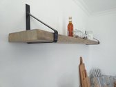 Massief Eiken Wandplank - 60 cm - Industriële Plankdragers - Staal - Mat Zwart