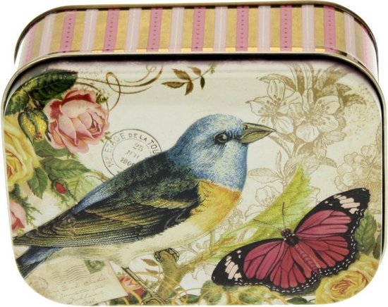 Boîte de rangement Nostalgie - Oiseau / Papillon / Rose - 10,5 x 8 x 4 cm