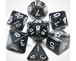 KELERINO. Dobbelstenen voor Dungeons & Dragons - Polydice - Marmer - 7 Delige Set - Zwart / Wit