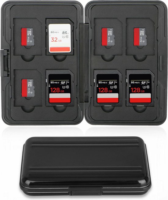 SD Kaart houder - 16 plekken - Waterdicht - Geheugenkaart houder  - Micro-SD kaart houder - Zwart