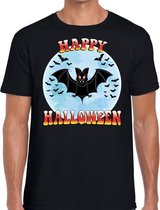 Halloween Happy Halloween vleermuis verkleed t-shirt zwart voor heren - horror vleermuis/vleermuizen shirt / kleding / kostuum S