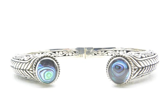 Beaddhism - Zilveren Bewerkte Armband - Bangle - Shiva 925 Mother of Pearls - 6 mm - Armbandmaat 18-19 cm