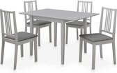 Complete Eettafel set 5 delig Grijs (Incl Anti Kras Vilt 16st) - Eet tafel + 4 Eetstoelen - DIneertafel - Eettafelstoelen - Eetkamerstoelen - Eethoek 4 persoons