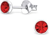 Joy|S - Zilveren petit 4 mm oorbellen rood kristal Sterling zilver 925