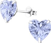 Joy|S - Zilveren hart kristal paars oorbellen 10 mm