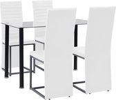 Complete Eettafel set 5 delig Wit (Incl Anti Kras Vilt 16st) - Eet tafel + 4 Eetstoelen - DIneertafel - Eettafelstoelen - Eetkamerstoelen