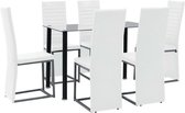 Complete Eettafel set 7 delig Wit (Incl Anti Kras Vilt 16st) - Eet tafel + 6 Eetstoelen - DIneertafel - Eettafelstoelen - Eetkamerstoelen