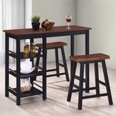 Barset 3 delig (incl Houten dienblad) MDF - Bartafel set - Bar kruk - Hoge Stoel - Bar stoeltje - Bar Krukje - Barkruk - Bartafel met barstoelen