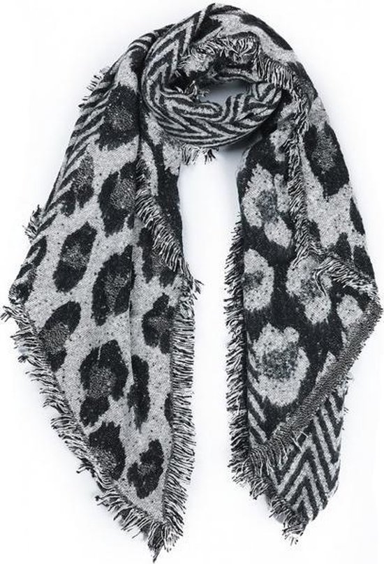 Dames wintersjaal Freaky Leopard|Lange shawl|Extra dikke kwaliteit|Zwart  grijs glitter | bol.com
