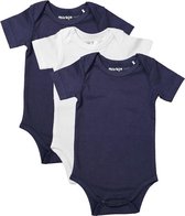 Dirkje Unisex Set(3delig) Rompers Korte Mouw Blauw en Wit - Maat 74/80