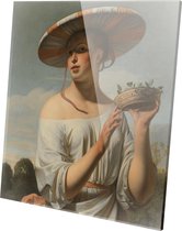 Meisje met een brede hoed | Caesar Boetius van Everdingen   | Plexiglas | Wanddecoratie | 100CM x 100CM | Schilderij | Oude meesters | Foto op plexiglas
